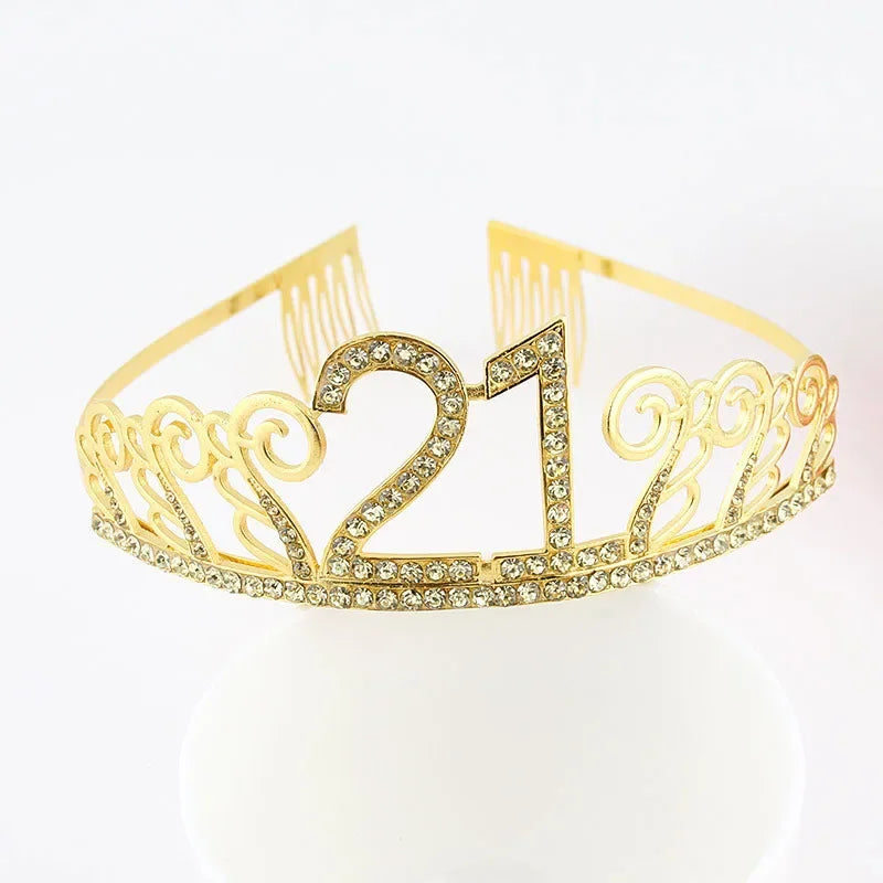 Rynx | Gold Crystal Birthday Tiara Crown for Women – 30th, 40th, 50th, 60th Party Decoration and Cake Topper