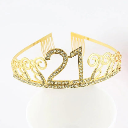 Rynx | Gold Crystal Birthday Tiara Crown for Women – 30th, 40th, 50th, 60th Party Decoration and Cake Topper