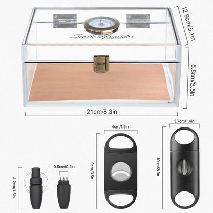 Rynx | Scotte Acrylic Cigar Case Humidor – Holds 20 Cigars, Includes Hygrometer, Humidifier, Cigar Cutters, Punch & Accessories