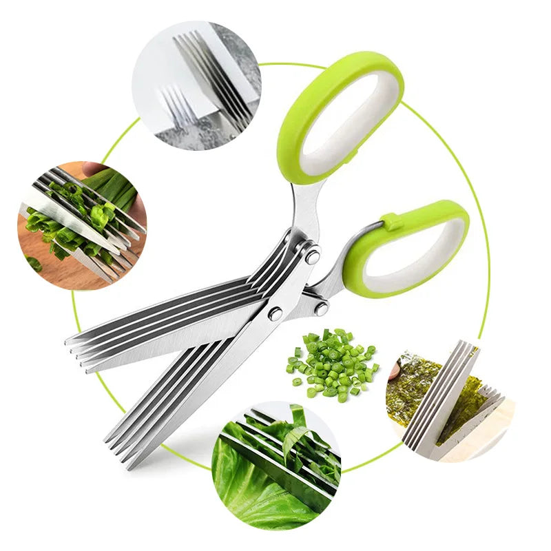 Rynx | Stainless Steel Multi-Layer Kitchen Scissors for Herbs, Green Onions, and Vegetables with Safety Cover