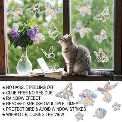 Rynx | PVC Rainbow Suncatcher Window Stickers | Cat Butterfly Prism Glass Wall Decal | Home Kids Bedroom Decoration
