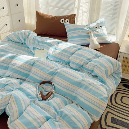 Rynx | Striped Bedding Comfort Set with Pillowcase Bed Sheet Twin Size Full Size Bedding Duvet Set Queen/King Double Twin Bed