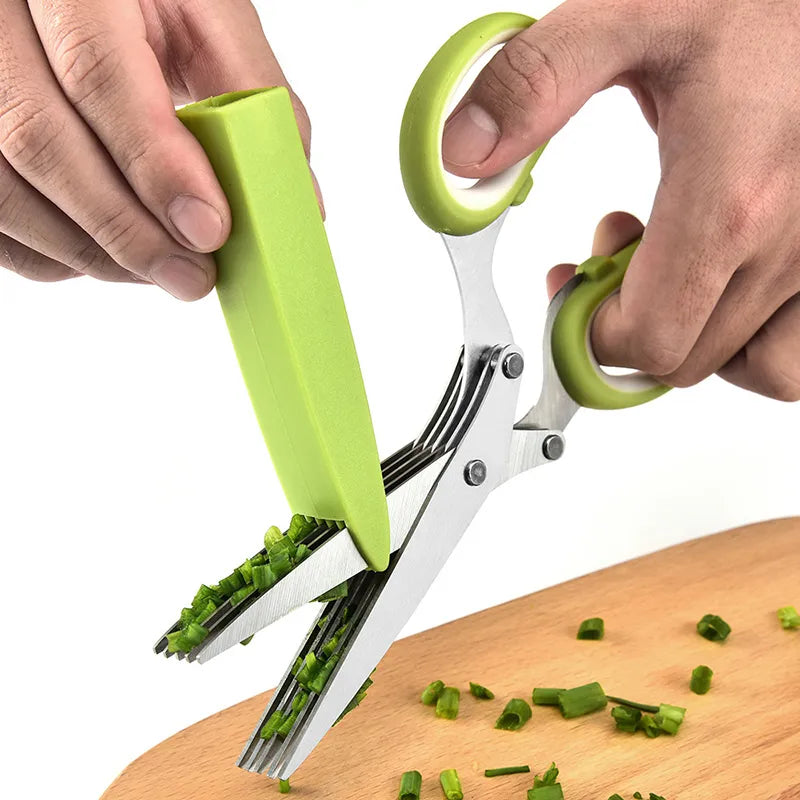 Rynx | Stainless Steel Multi-Layer Kitchen Scissors for Herbs, Green Onions, and Vegetables with Safety Cover