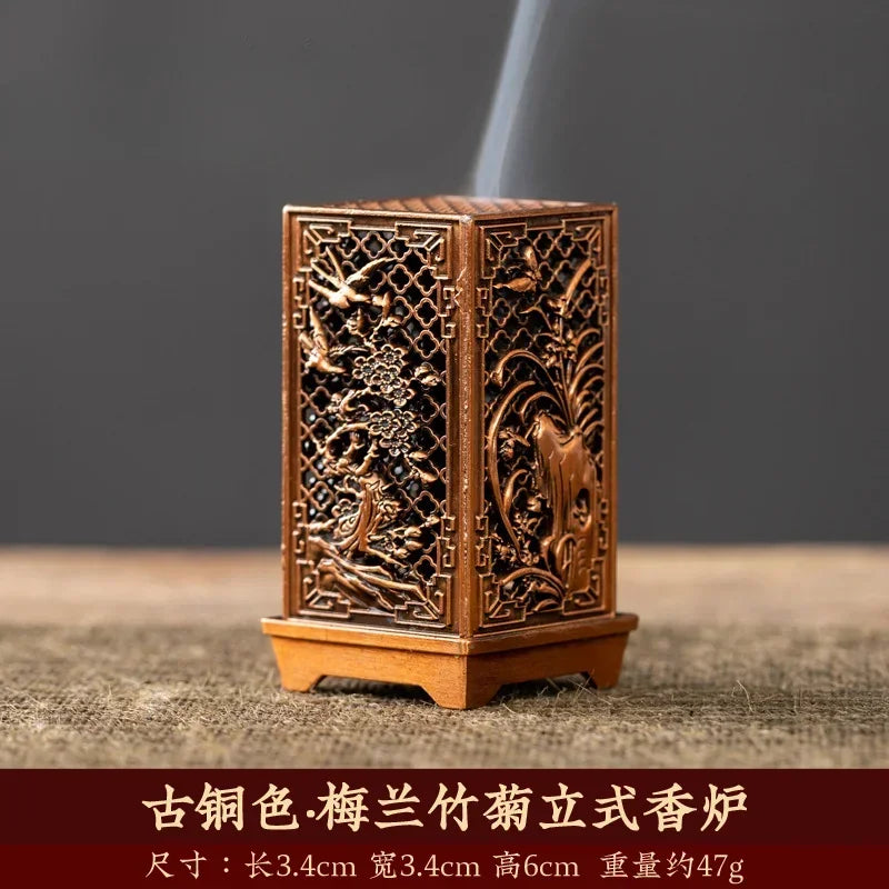 Rynx | Square Vertical Incense Burner - Small Xiangyun Alloy Holder for Indoor Aromatherapy, Chinese Plum Home Ornament