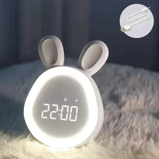 RYNX | Cute children's alarm clock with LED display, night light, and alarm – Bunny shape for boys and girls, ideal for the children's room and gentle waking up