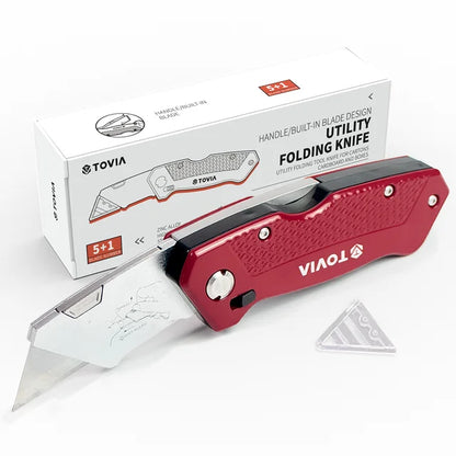 Rynx | T TOVIA Folding Utility Knife - Replaceable Cutter for Cable, Cartons, and Cardboard Boxes, Outdoor Hand Tool with Handle Blades