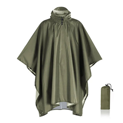 Rynx | 3 in 1 Outdoor Military Raincoat - Hooded Waterproof Rain Poncho with Sleeves, Motorcycle Rain Cover, Ideal for Camping, Hiking and Travel