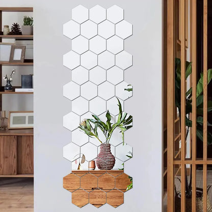 Rynx | 12PCS Geometric Solid Hexagonal Mirror Wall Stickers - DIY with Built-in Adhesive, Removable Home Decoration