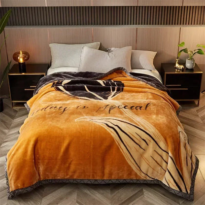 Rynx double-sided printed autumn winter blankets for the bed soft warm encrypted flocking crinkle blanket skin-friendly weighted blanket