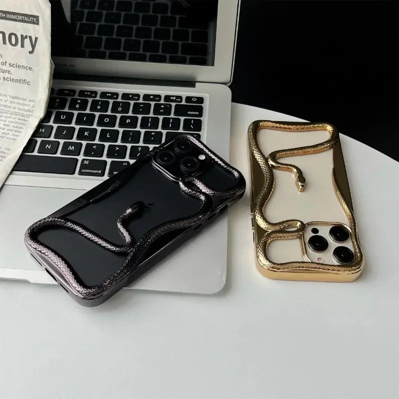 Rynx | Plating Weicher Gummi Rahmen Hohler Schlange Handyhülle Für iPhone 11 12 13 14 15 16 Pro Max Objektivschutz Unregelmäßige Stoßfeste Hülle