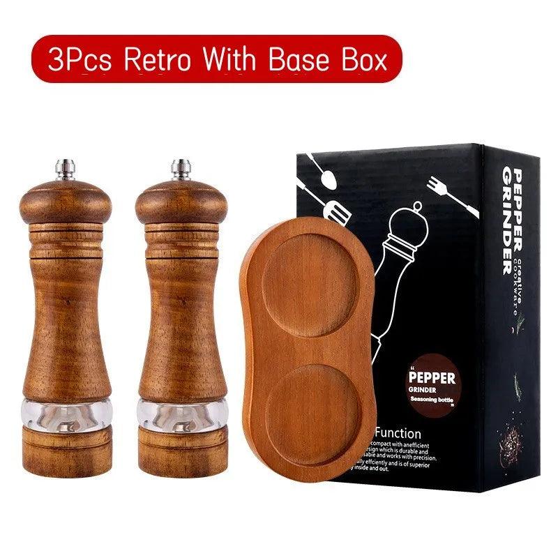 Rynx | Vintage Handcrafted Wooden Spice Mill Set - 6-Inch Gourmet Salt and Pepper Mills