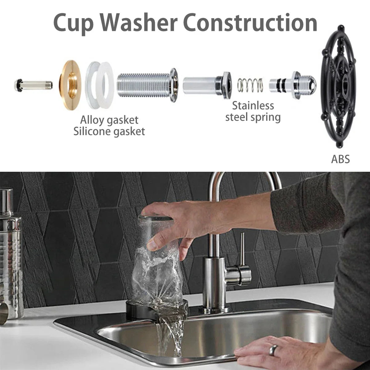 Rynx | Automatic Cup Washer Faucet Glass Rinser for Kitchen Sink - Bar Glass Rinser, Coffee Pitcher Wash Cup Tool, Essential Kitchen Sink Accessories