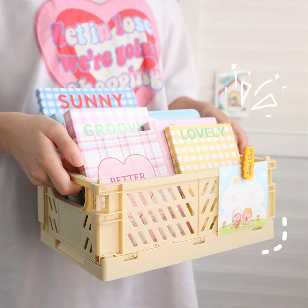 Rynx | In-Desk Storage Baskets Foldable Makeup Stationery Storage Organizer Rack Cute Desk Foldable Mini Plastic Collapsible Basket