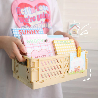 Rynx | In-Desk Storage Baskets Foldable Makeup Stationery Storage Organizer Rack Cute Desk Foldable Mini Plastic Collapsible Basket