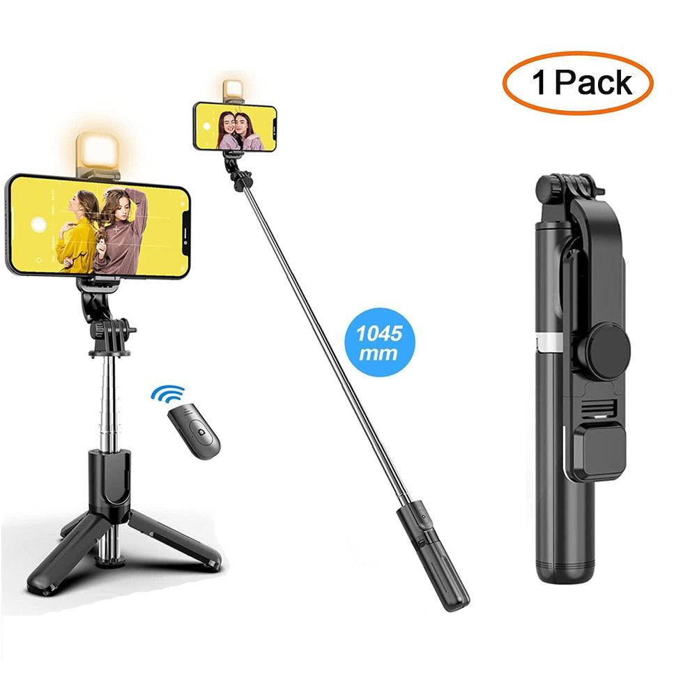 Rynx | Versatile wireless tripod selfie stick with Bluetooth remote control, 360° rotation and built-in fill light - Compatible with Android and iOS