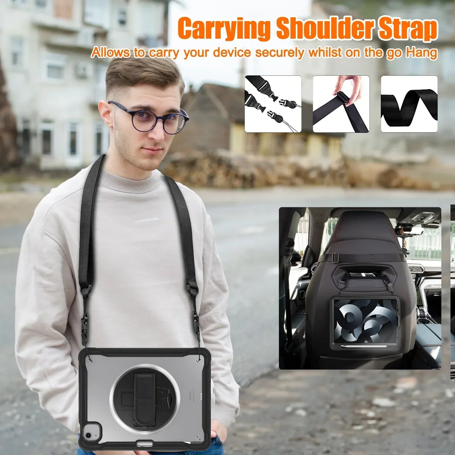 RYNX | For Ipad Pro 11 12.9 13 M1 M2 M4 2022 2024 Shockproof Heavy-Duty- Ipad Air 4 Air5 10.9"Mini6 Case+Shoulder Strap |