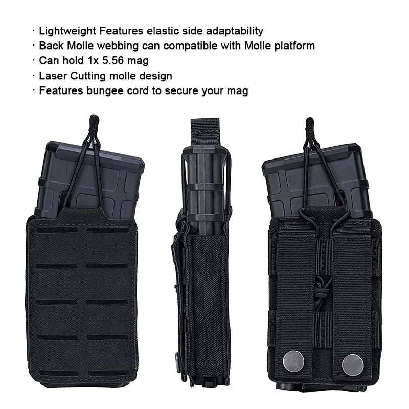 Rynx | Tactical 5.56mm Mag Pouch – Single Magazine Open-Top MOLLE Bag for M4, M14, M16, AR-15 Rifle Magazines