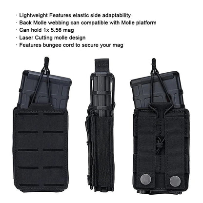 Rynx | Tactical 5.56mm Mag Pouch – Single Magazine Open-Top MOLLE Bag for M4, M14, M16, AR-15 Rifle Magazines