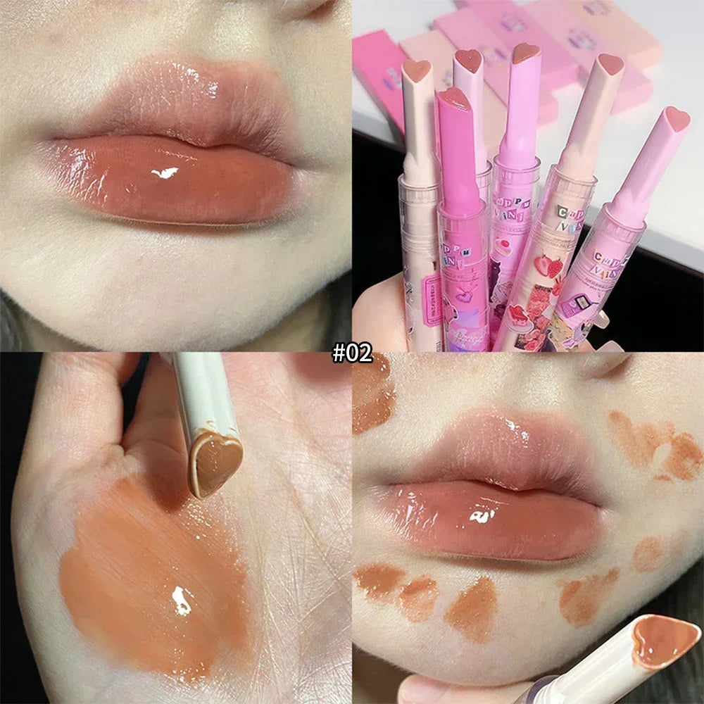 Rynx | Thin Tube Flower Lipstick Pencil Heart-Shaped Gel Lipstick Pencil Makeup Long-Lasting Moisturizing Lip Lacquer Girls Korean Cosmetics