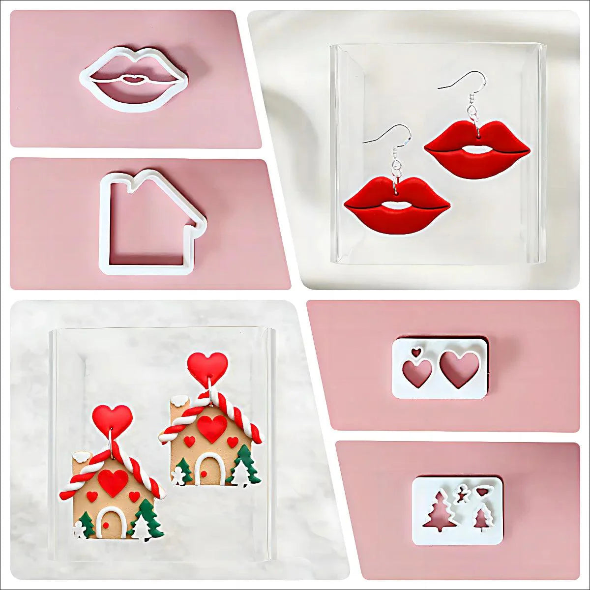 Rynx | Festive Creations Earring shape: Design Playful Red Lips & Charming Christmas House Shapes