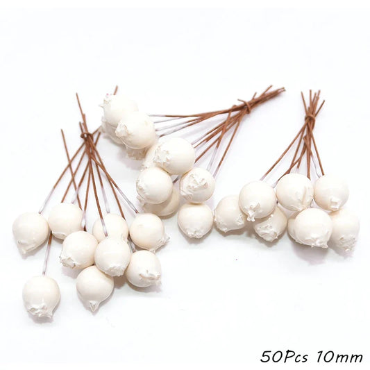 Rynx White Theme Artificial Flower Cherry Stamen Berry Bundle DIY Christmas Decoration Wedding Cake Gift Box Wreaths Xmas Decor