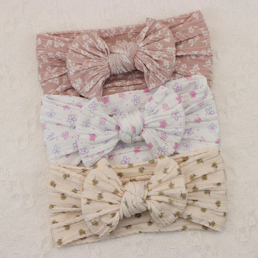 Rynx | 3Pcs Baby Headband Set: Knit Bows, Elastic Nylon Turban