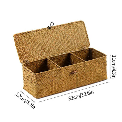 Rynx | Natural Seaweed Organizer Basket with Lid - Stylish Storage Solution for Cosmetics, Small Items, and Laundry