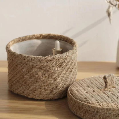 Rynx | Stylish round jute basket with lid - Contemporary organizational solution