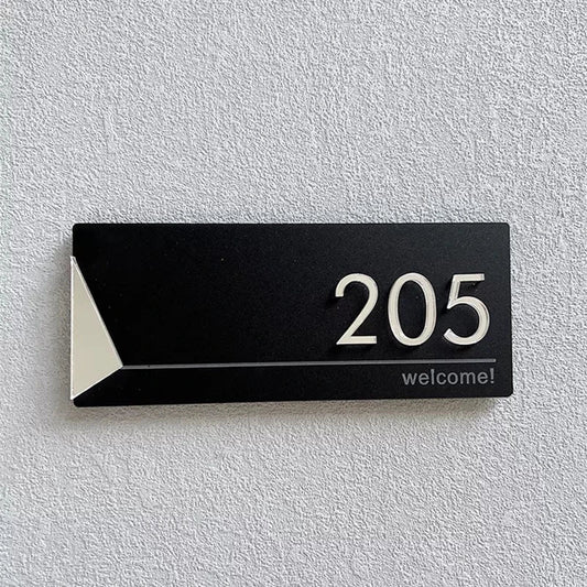 Rynx | Acrylic Modern Door Plate - Customizable Shop Sign with House Number, Family Name, and Address for Home, Office, or Hotel
