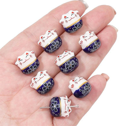 Rynx | Set of 2 Artisan 14mm Ceramic Lucky Cat Charms for Creative Jewelry Designs