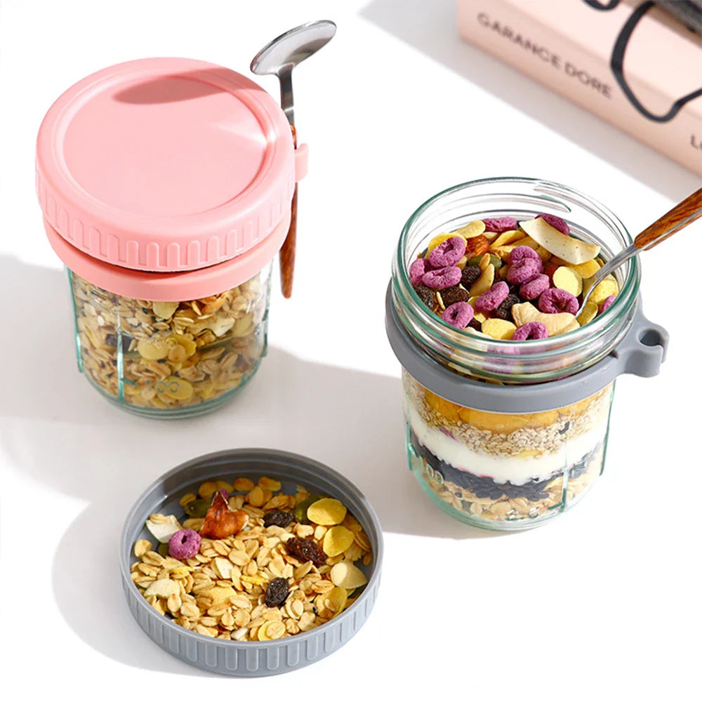 Rynx | Multifunctional Portable Breakfast Cup with Lid and Spoon - Perfect for Oatmeal, Cereal, Nuts, Yogurt, Salad, and More! Heat-Resistant Tumbler for Juice and Milk On-the-Go