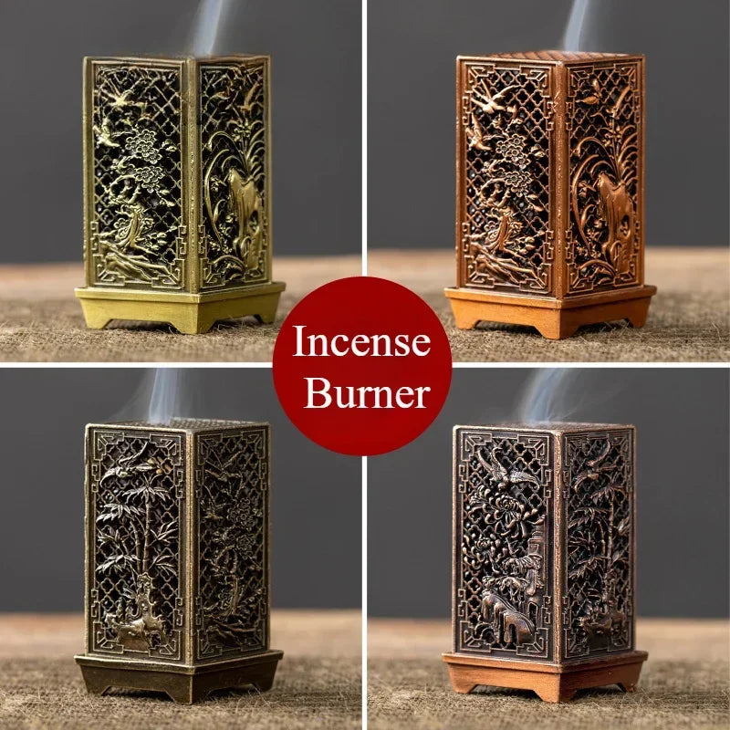 Rynx | Square Vertical Incense Burner - Small Xiangyun Alloy Holder for Indoor Aromatherapy, Chinese Plum Home Ornament