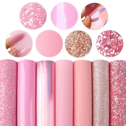 Rynx | Sparkling Pink Faux Leather Crafting Set - 7 Glitter Sheets, 20x33cm Each