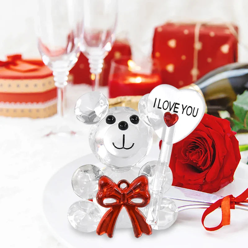 Rynx | Crystal Bear Glass Rose - Valentine's Day Gift, Fashion Ornament, Wedding Home Decor