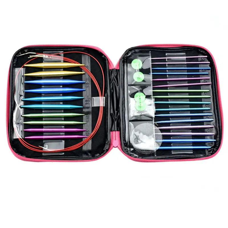 Rynx | Aluminum Circular Knitting Needles Set: Interchangeable Crochet Hooks - Weaving Yarn Knitting Craft Tools Accessories Kit