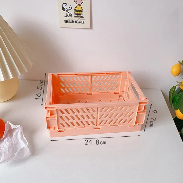 Rynx | In-Desk Storage Baskets Foldable Makeup Stationery Storage Organizer Rack Cute Desk Foldable Mini Plastic Collapsible Basket