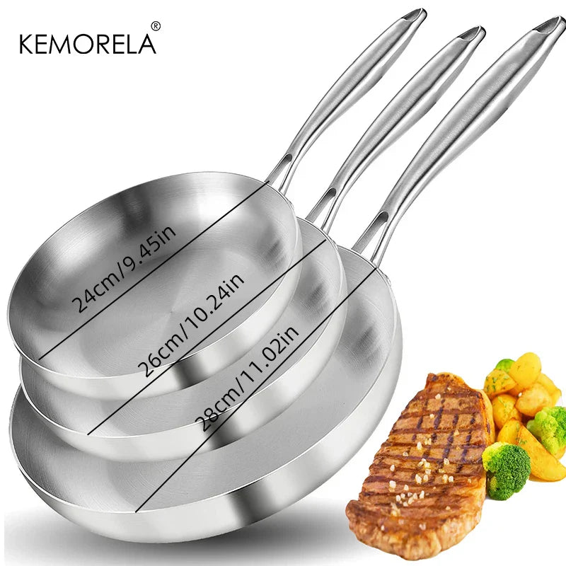 Rynx | 2/3PC Stainless Steel Frying Pan Set - 304 Food Grade Non-Stick Wok Pans, 2MM Thick, 5-Ply, Available in 22cm, 24cm, 26cm, 28cm