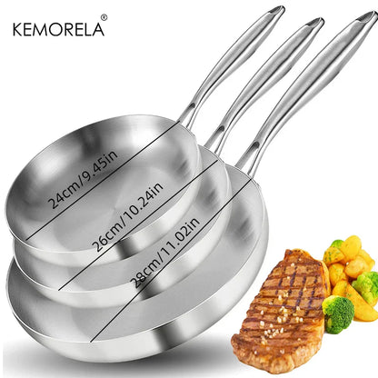 Rynx | 2/3PC Stainless Steel Frying Pan Set - 304 Food Grade Non-Stick Wok Pans, 2MM Thick, 5-Ply, Available in 22cm, 24cm, 26cm, 28cm