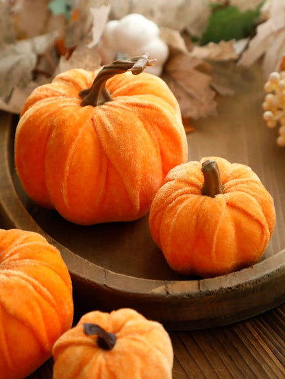 Rynx | Velvet artificial pumpkins decor red pumpkin decor for autumn Halloween Thanksgiving autumn harvest and home decorations gift