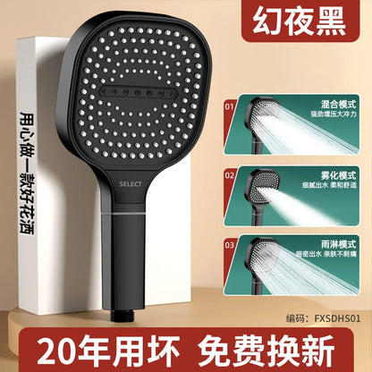 Rynx | New 13CM Large Panel Shower Head - High Pressure Water Massage with 3 Modes and Filter Element for Bathroom Accessories