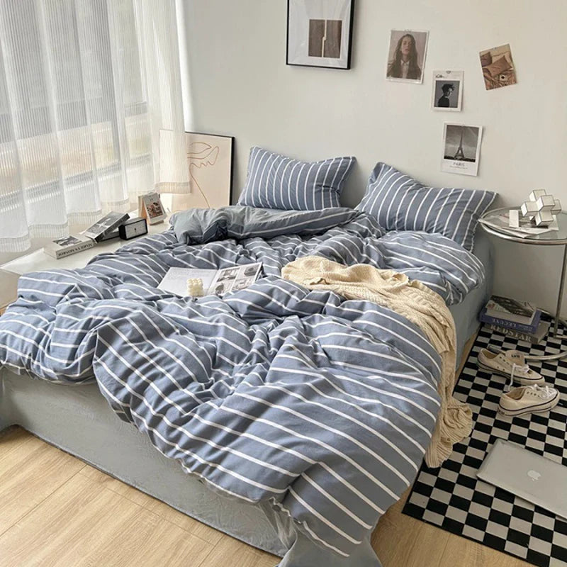 Rynx | Striped Plaid Series Bedding Comforter Sets Duvet Cover Sheet Set with Pillowcase Bedding Set for Queens/King Bed