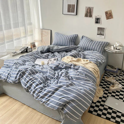 Rynx | Striped Plaid Series Bedding Comforter Sets Duvet Cover Sheet Set with Pillowcase Bedding Set for Queens/King Bed