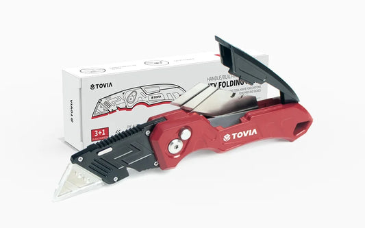 Rynx | T TOVIA Folding Utility Knife - Replaceable Cutter for Cable, Cartons, and Cardboard Boxes, Outdoor Hand Tool with Handle Blades