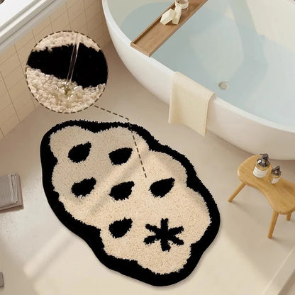 Rynx | Tufting Black White Clouds Bathroom Mat Bath Mat Carpet Floor Mat Non-Slip Pad Aesthetic Home Decor 40x60cm
