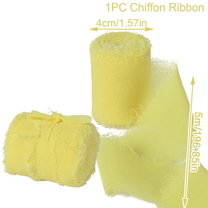 Rynx | 5M Handmade Frayed Edged Satin Chiffon Silk Ribbon - For Wedding Invitations, Bouquets, Birthday Party Decorations, and Gifts