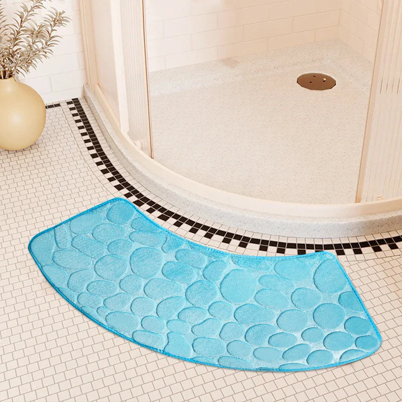 Rynx | Curved Bathroom Mat - Non-Slip Pebble Embossed Bath Mat | Absorbent Floor and Toilet Mat for Showers