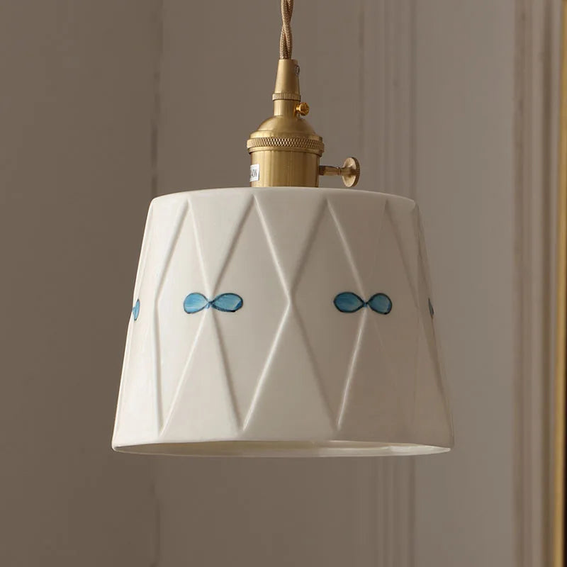 Rynx | Japanese retro ceiling lamp made of embellished brass, printed ceramic