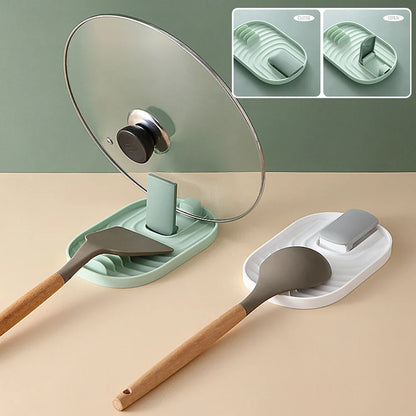Rynx | Multifunction Ladle Spoon Rest & Utensil Organizer - Kitchen Storage Shelf with Pot Lid Storage Pad - Plastic Spatula Holder Racks