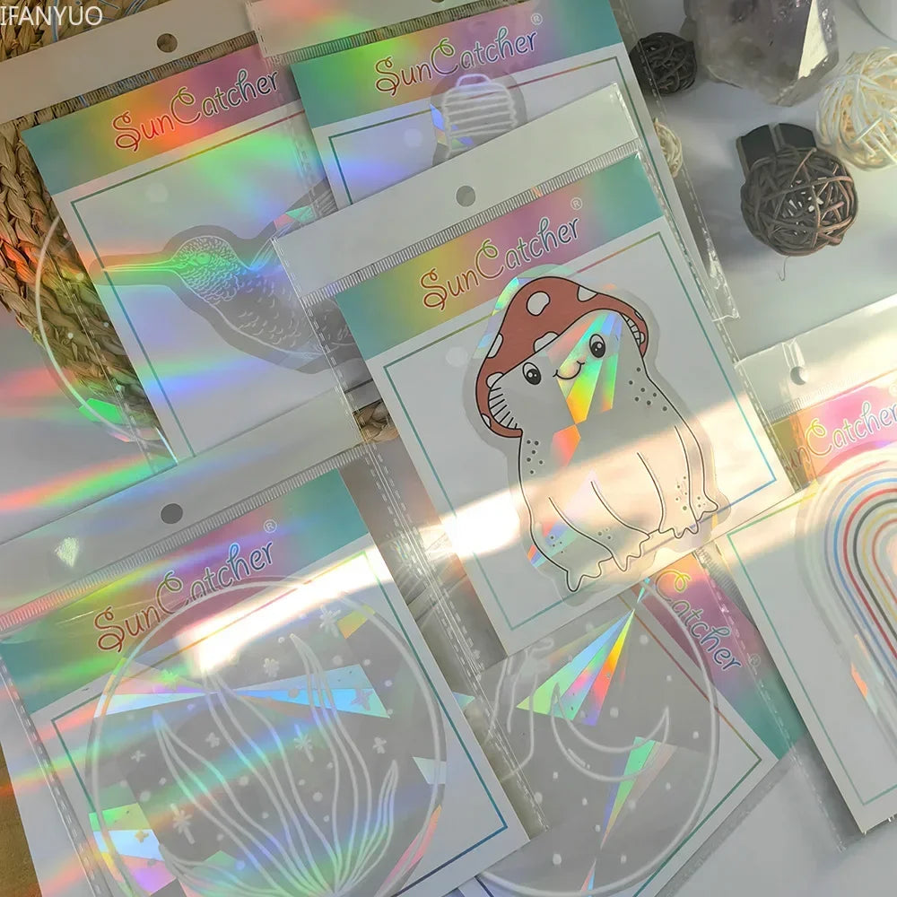 Rynx | PVC Self-Adhesive Glass Window Stickers | Sun Catcher Cat Moth Energy Suncatcher | Rainbow Prisms Sunlight Decals