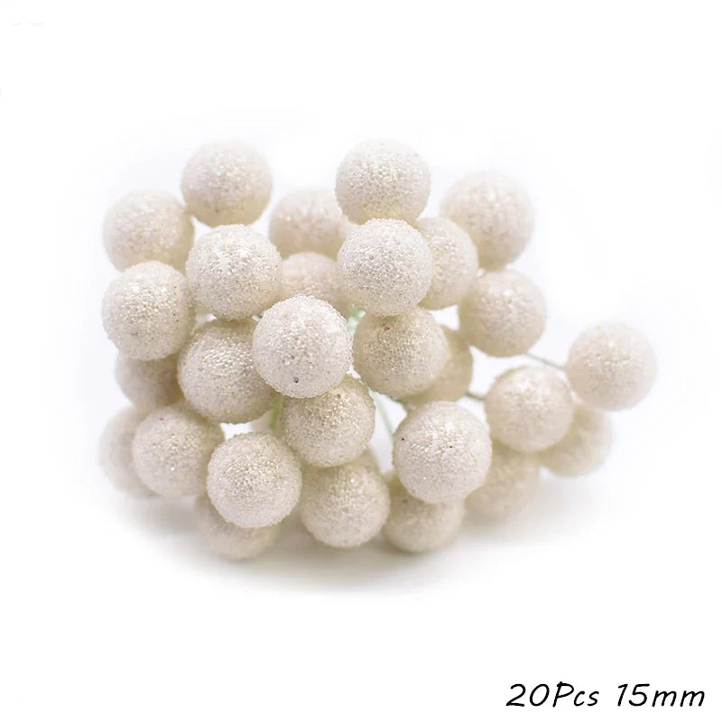 Rynx White Theme Artificial Flower Cherry Stamen Berry Bundle DIY Christmas Decoration Wedding Cake Gift Box Wreaths Xmas Decor